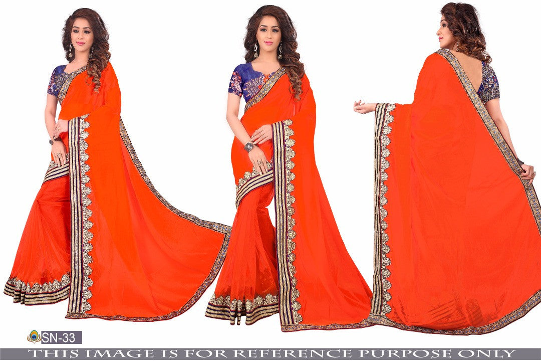 Orrange Georgette Sarees - Dailybuyys