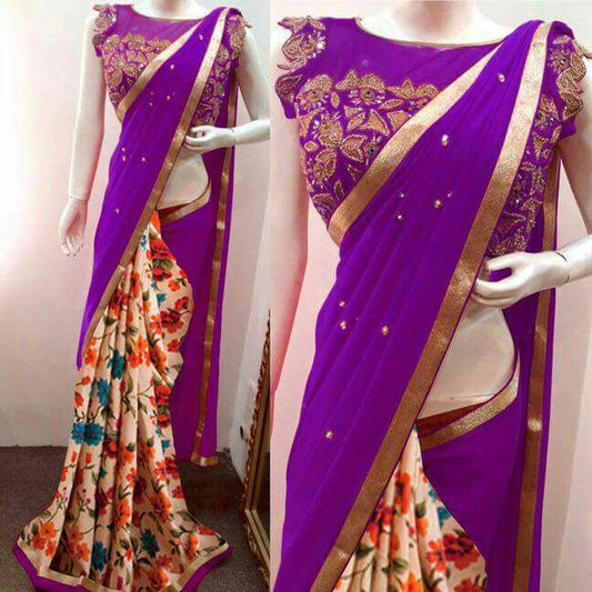 Fancy Violet Georgette Sarees - Dailybuyys