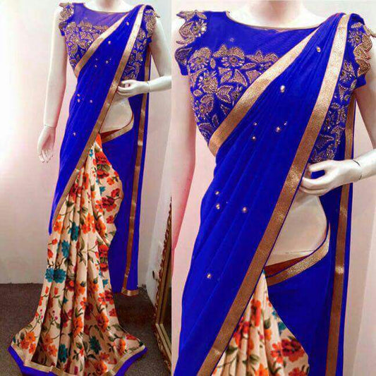 Fancy Blue Georgette Sarees - Dailybuyys
