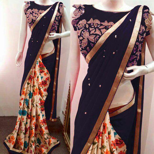 Fancy Black Georgette Sarees - Dailybuyys