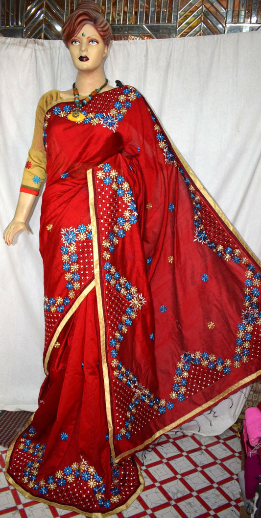 Red Kathiawari Sarees - Dailybuyys