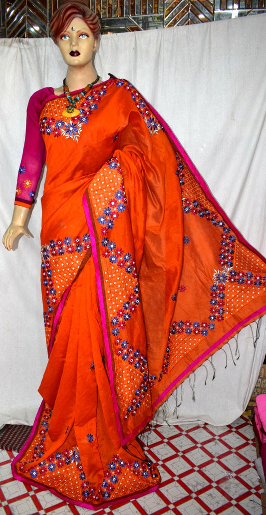 Orange Kathiawari Sarees - Dailybuyys