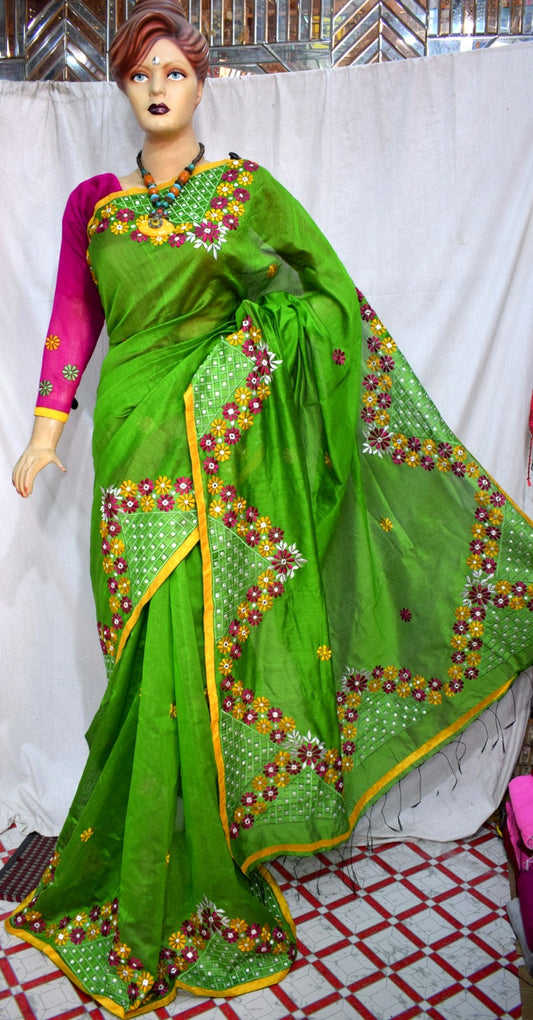 Green Kathiawari Sarees - Dailybuyys