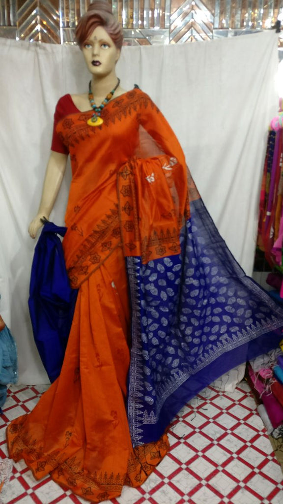 Orange Handloom Pure Cotton Silk Sarees