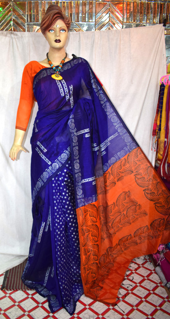 Blue Orange Bengal Handloom Silk Sarees