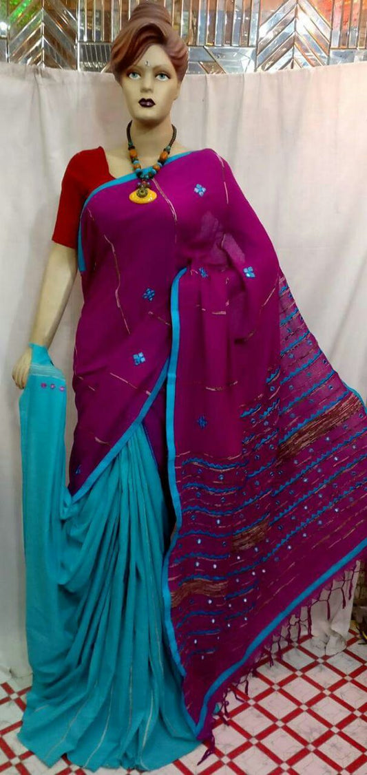 Violet Sky Mirror Work Khesh Sarees