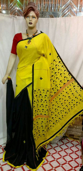 Yellow Black Mirror Work Khesh Sarees