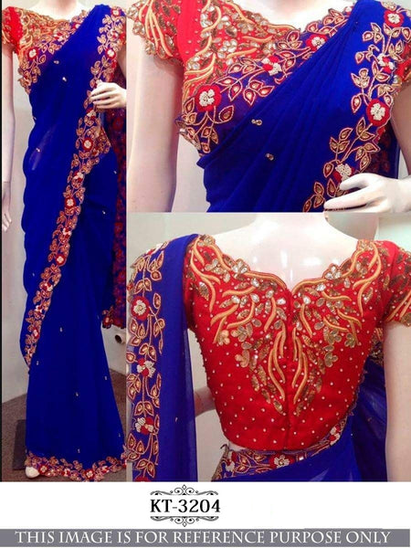 Blue & Red Georgette Silk Party Wear Sarees