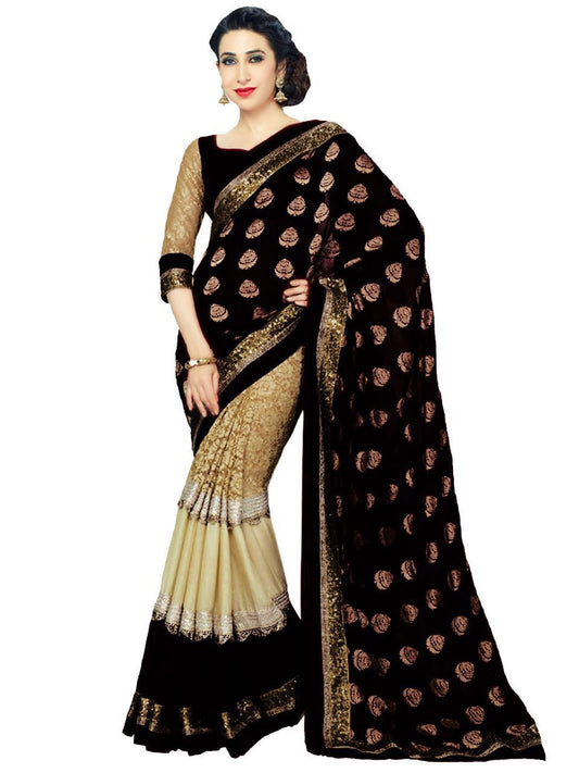 Black Rassel Georgette Sarees - Dailybuyys