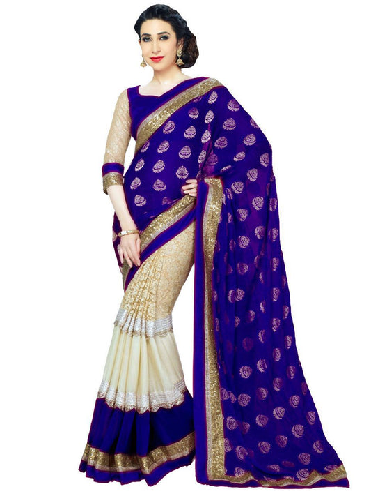 Blue Rassel Georgette Sarees - Dailybuyys