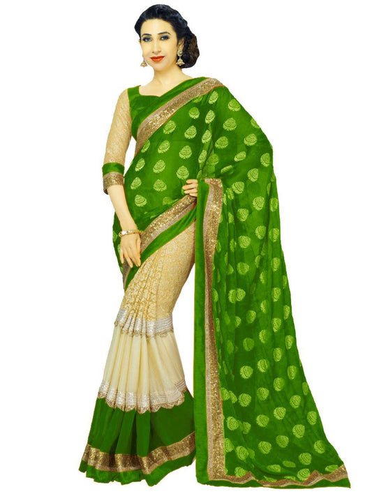 Green Rassel Georgette Sarees - Dailybuyys