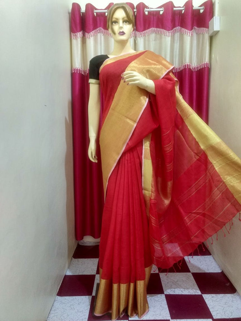 Red Golden Handloom Ghicha Sarees Get Extra 10% Discount on All Prepaid Transaction