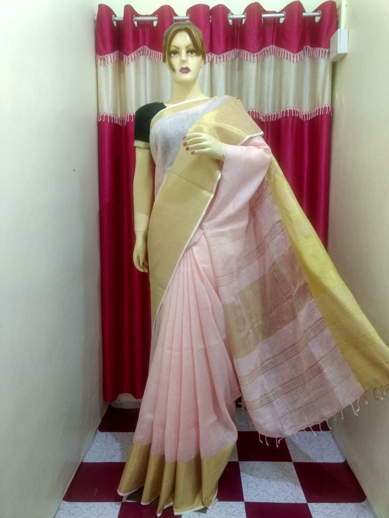 Pink Golden Handloom Ghicha Sarees Get Extra 10% Discount on All Prepaid Transaction