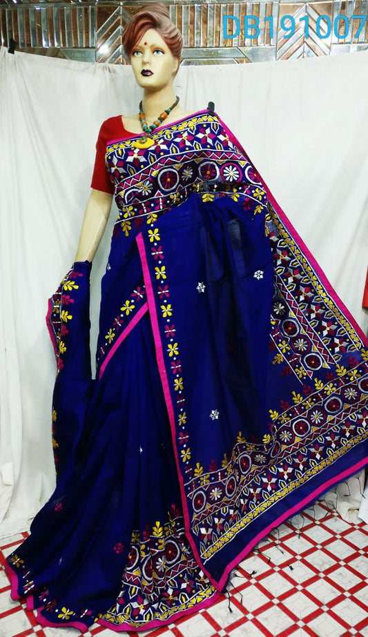 Blue Kachhi Work Kathiawari Sarees - Dailybuyys