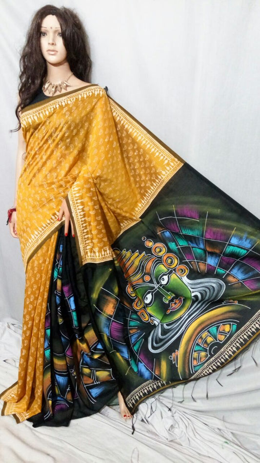 Yellow Block Pure Cotton Silk Sarees - Dailybuyys