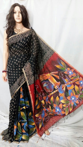 Black Block Bengal Handloom Silk Sarees