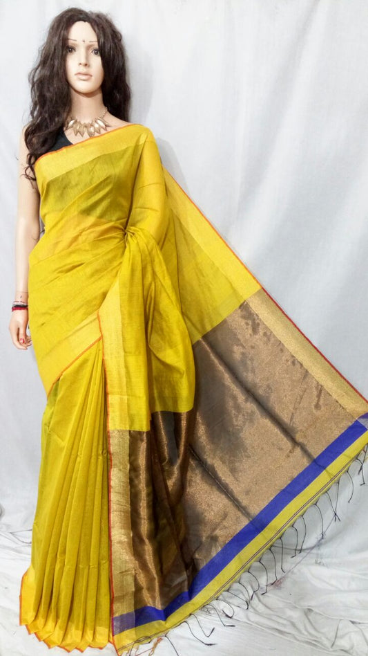 Yellow Pure Cotton Silk Sarees - Dailybuyys