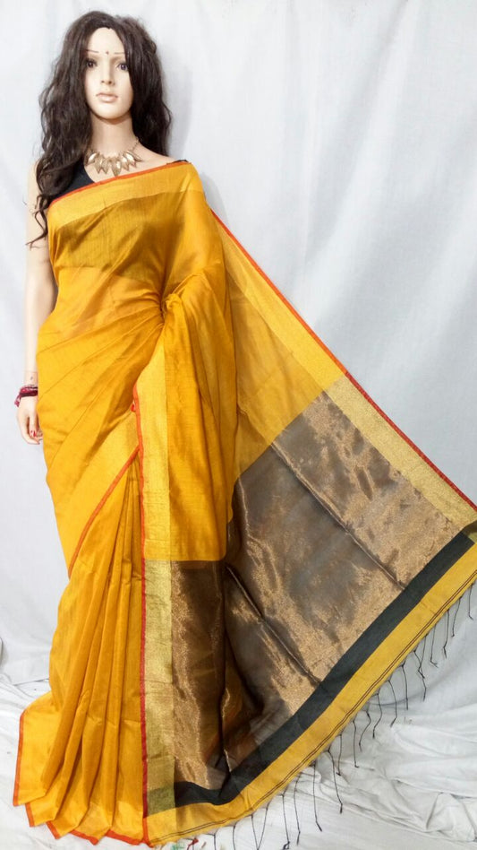 Orange Pure Cotton Silk Sarees - Dailybuyys