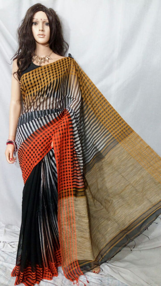 Yellow Black Ikkat Sarees - Dailybuyys