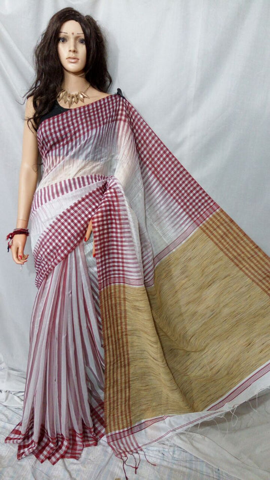 Purple White Ikkat Sarees - Dailybuyys