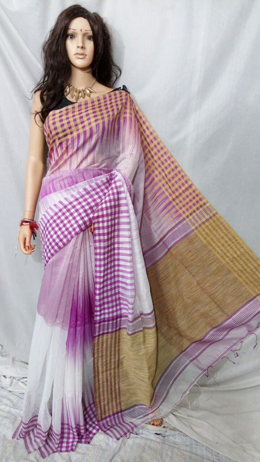 Violet White Ikkat Sarees - Dailybuyys