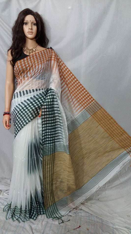 White Green Ikkat Sarees - Dailybuyys