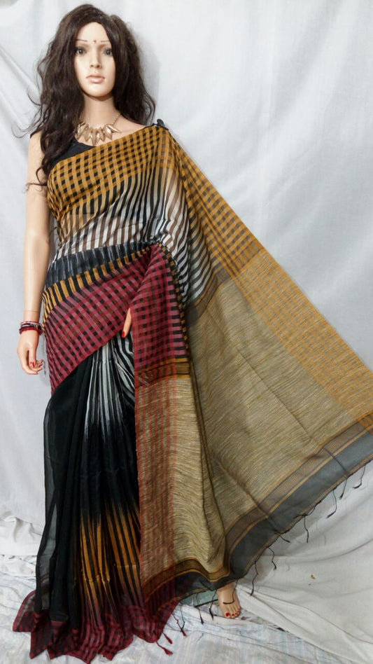 Yellow Black Ikkat Sarees - Dailybuyys