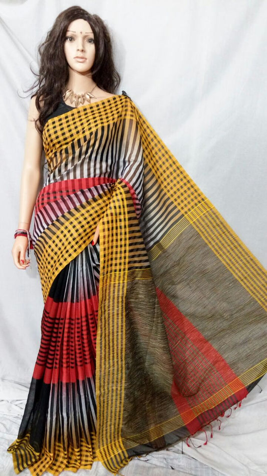 Yelow Grey Ikkat Sarees - Dailybuyys