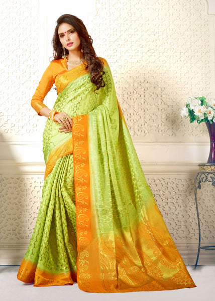 Green Yellow Banarasi Silk Sarees