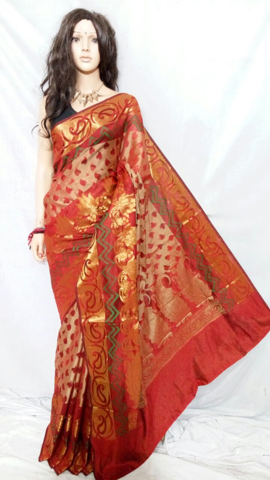 Red Pure Cotton Silk Sarees - Dailybuyys