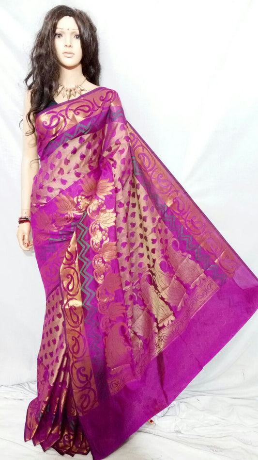 Pink Pure Cotton Silk Sarees - Dailybuyys