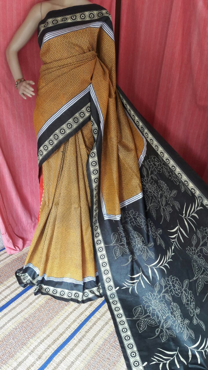 Black Yellow Garad Silk Sarees - Dailybuyys