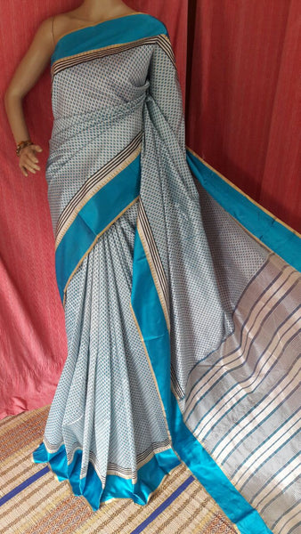 Buy Shree Karni Creations Women Art Silk Traditional Kanjivaram Saree [Garad  Silk Saree] (Cream with Blue Pallu) at Amazon.in