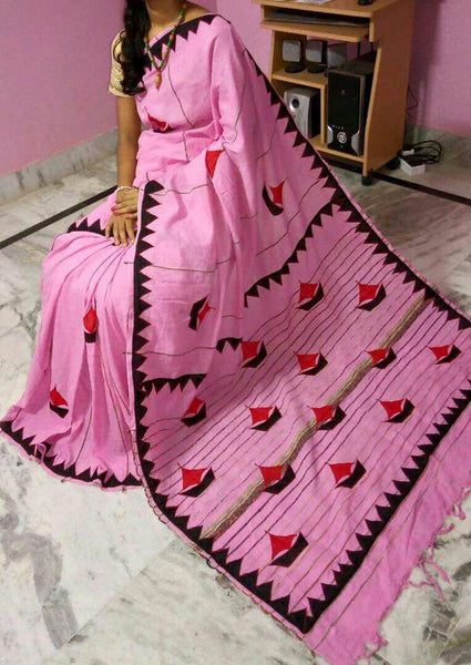 Pink Applique Khesh Sarees