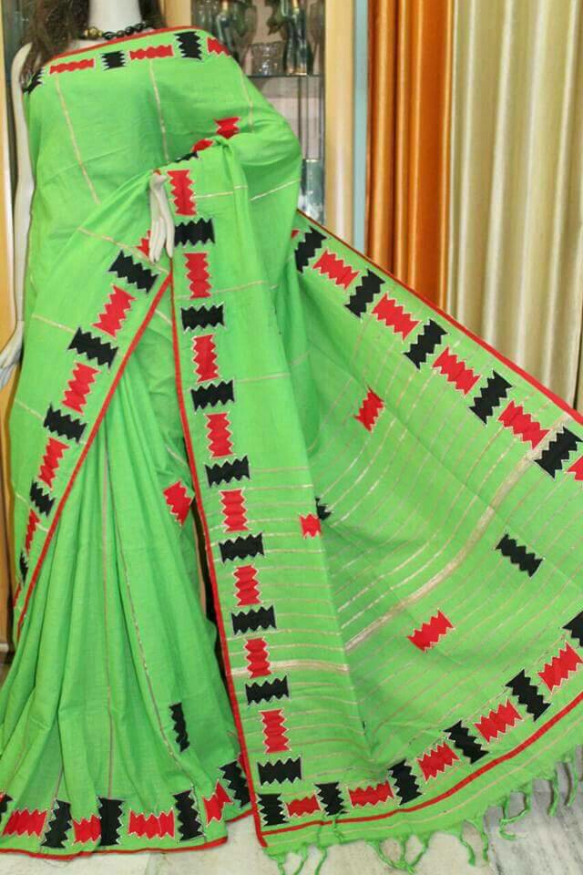 Green Applique Khesh Sarees
