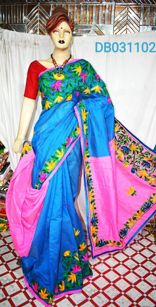 Blue Pink Bengal Handloom Silk Sarees