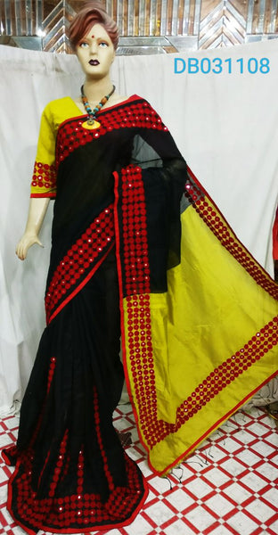 Black Yellow Bengal Handloom Silk Sarees