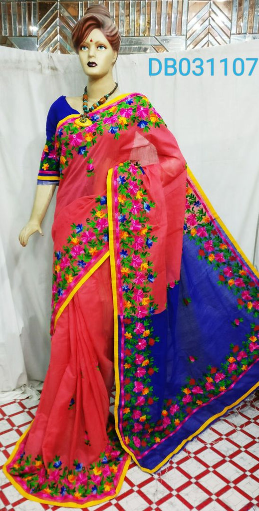 Pink Blue Handloom Pure Cotton Silk Sarees
