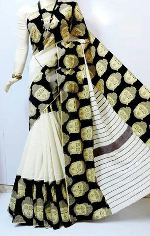 White Black Khesh Sarees - Dailybuyys