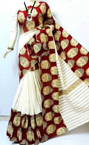 White Maroon Khesh Sarees