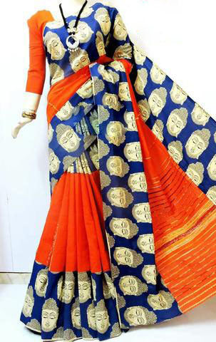 Orange Blue Khesh Sarees - Dailybuyys
