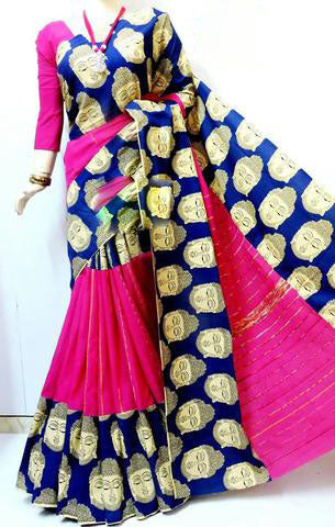 Pink Blue Khesh Sarees - Dailybuyys
