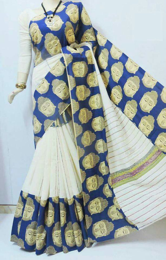 White Blue Khesh Sarees - Dailybuyys