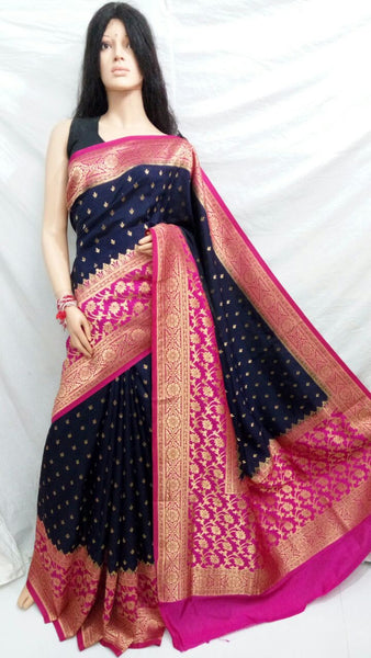 Blue Pink Maheshmati Silk Sarees