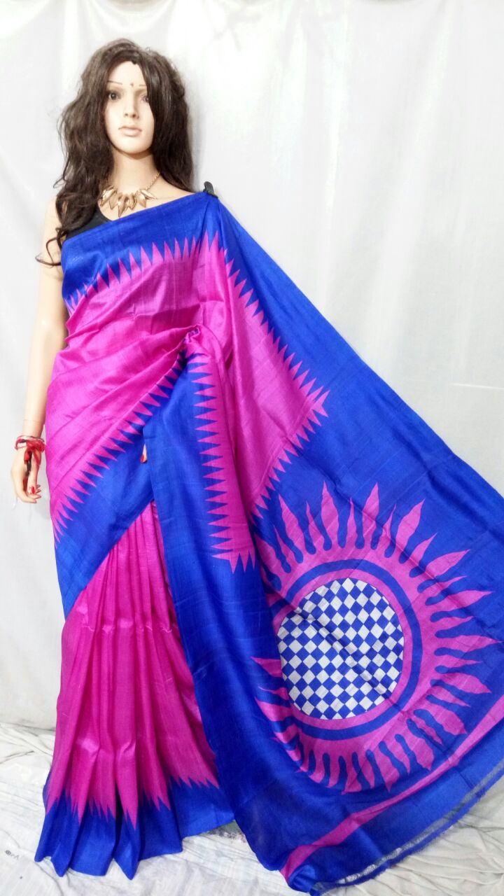 Pink Blue Pure Silk Mark Certified Murshidabad Silk Sarees - Dailybuyys