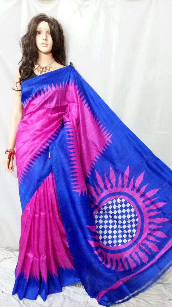 Pink Blue Pure Silk Mark Certified Murshidabad Silk Sarees