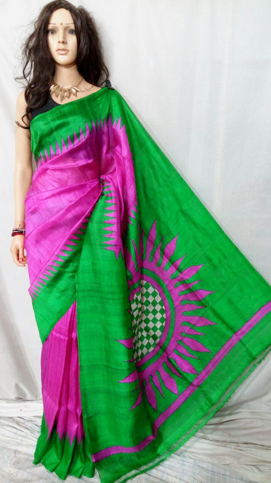 Green Pink Pure Silk Mark Certified Murshidabad Silk Sarees - Dailybuyys