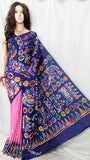 Blue Pink Batick Bengal Handloom Silk Sarees