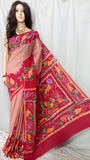 Red Pink Batick Handloom Pure Cotton Silk Sarees