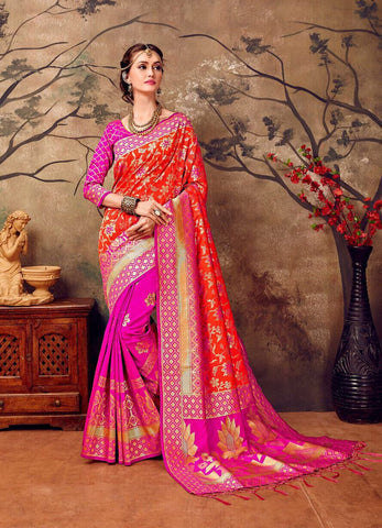 Pink and Golden Design Kanjivaram Silk Sarees